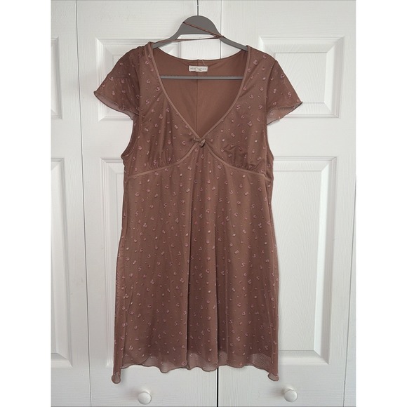 Aeropostale Dresses & Skirts - Aeropostale Floral Mesh Mini Dress Womens Size XL Brown Pink Y2K Boho Flocked